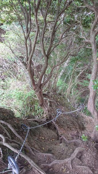 三峰山下山時の鎖場